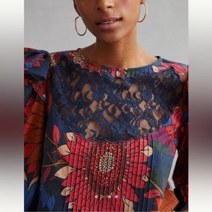 Farm Rio for Anthropologie ruffle long-sleeve blouse size small